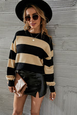 Trendsi Two-Tone Round Neck Dropped Shoulder Sweater