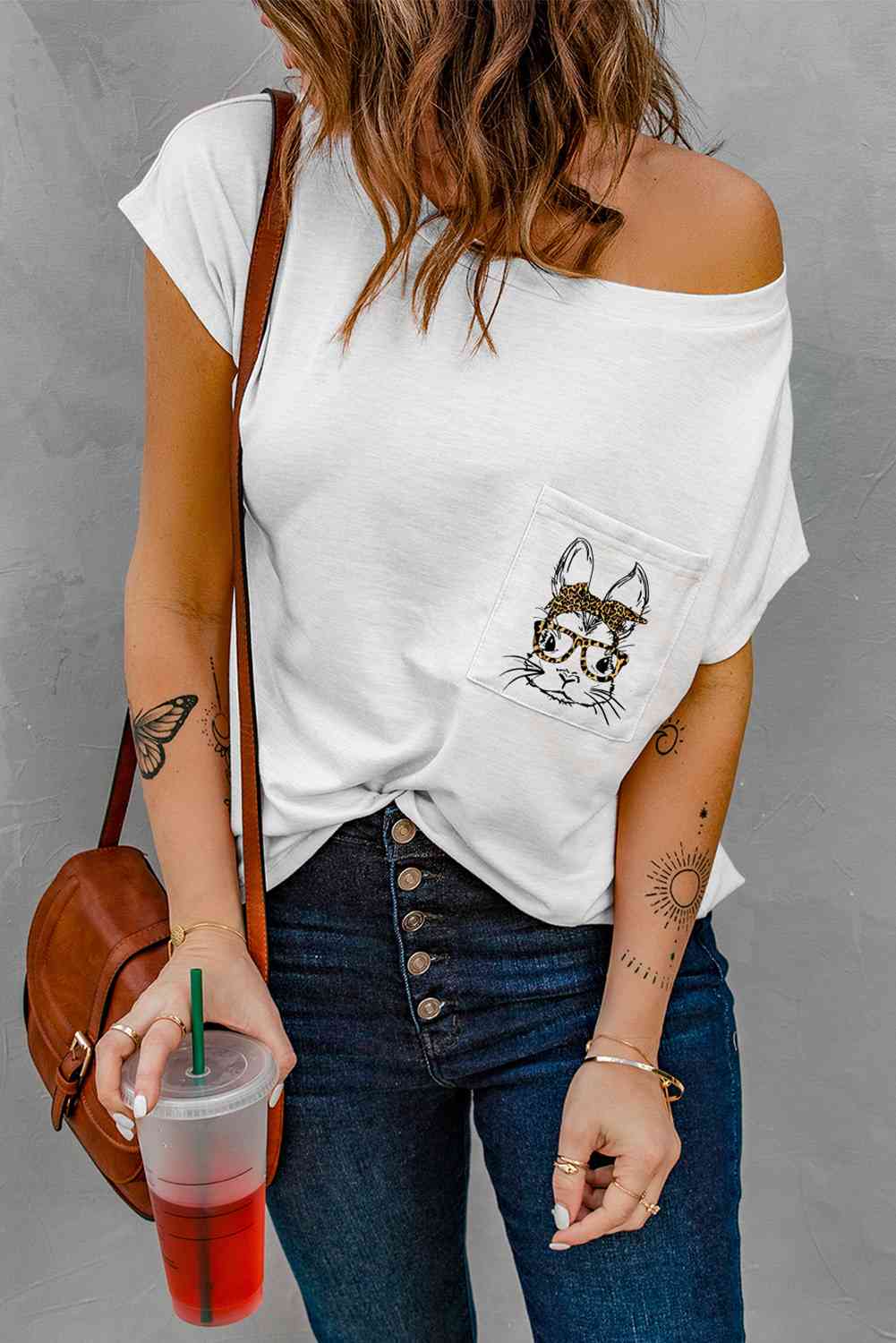 Trendsi White / S Animal Graphic Pocket Tee Shirt