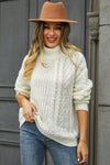 Trendsi White / S Cable-Knit Turtle Neck Long Sleeve Sweater