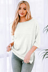 Trendsi White / S Round Neck Dropped Shoulder Side Slit Pullover Sweater