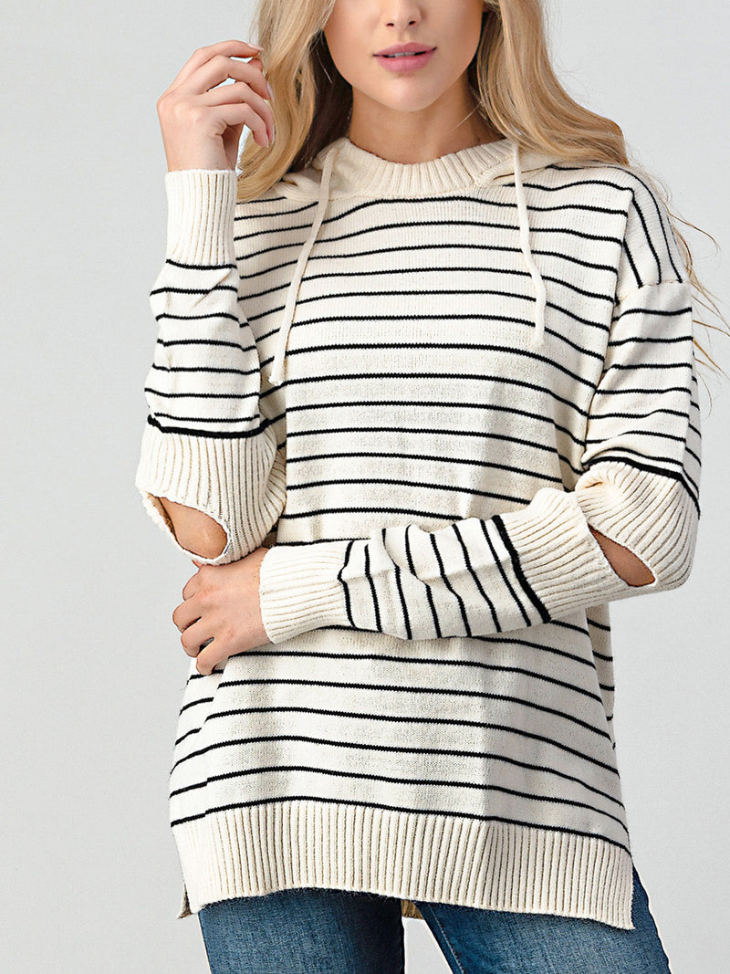 Trendsi White / S Striped Cutout Slit Sweater