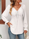 Trendsi White / S Tie Front V-Neck Puff Sleeve Blouse