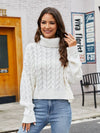 Trendsi White / S Turtle Neck Cable-Knit Sweater