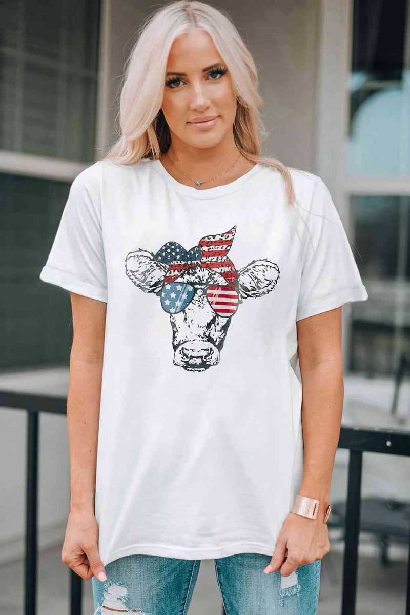 US Flag Cow Graphic Short Sleeve Tee