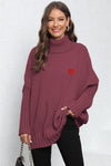 Trendsi Wine / One Size Turtle Neck Long Sleeve Ribbed Sweater