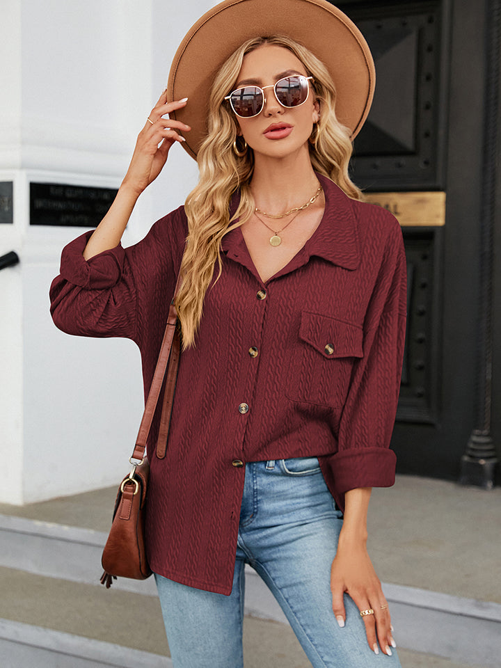 Trendsi Wine / S Collared Neck Buttoned Shirt