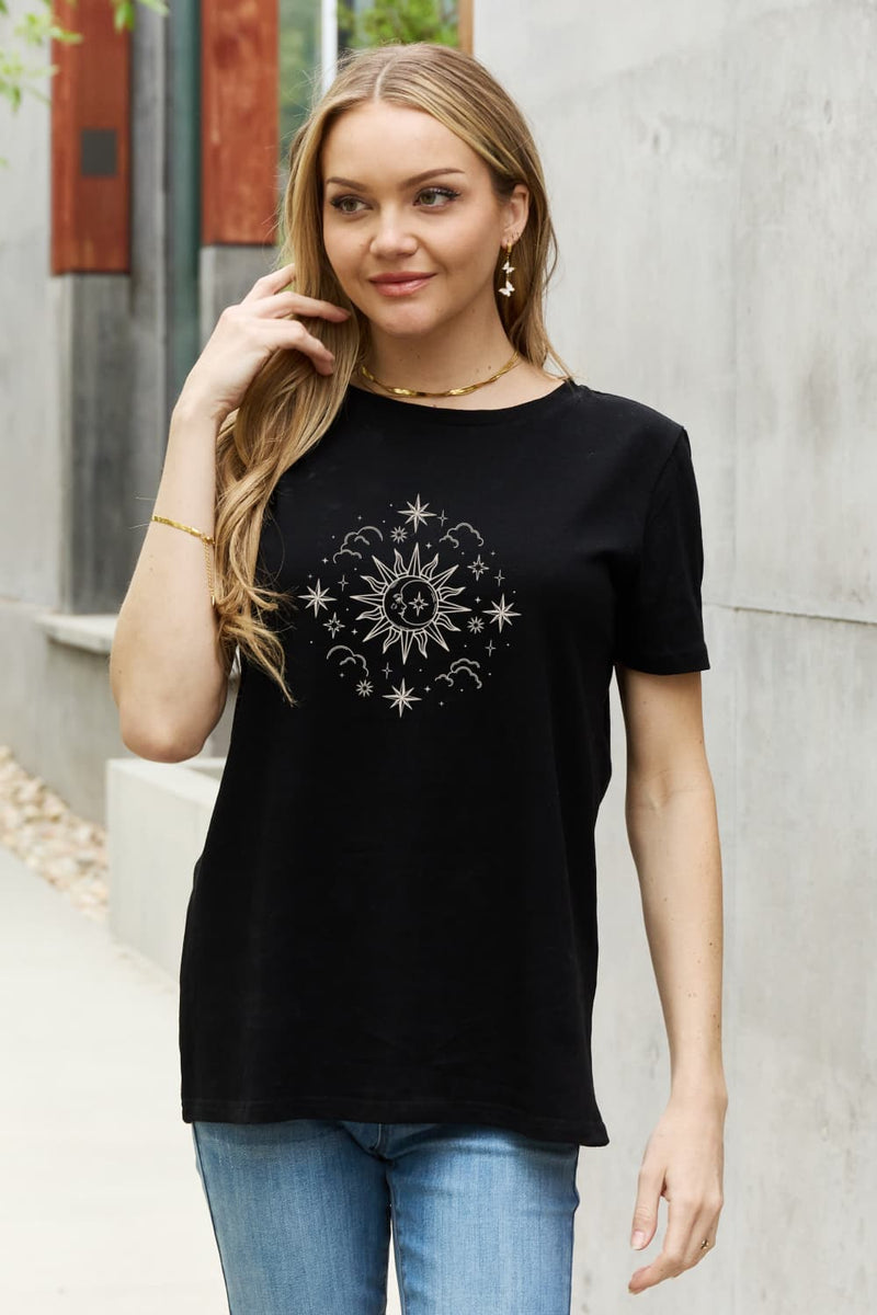 Trendsi Women Plus Size T-shirt Black / S Full Size Celestial Graphic Short Sleeve Cotton Tee