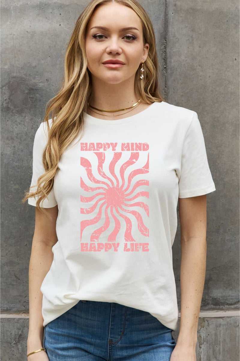 Trendsi Women Plus Size T-shirt Bleach / S Full Size HAPPY MIND HAPPY LIFE Graphic Cotton Tee