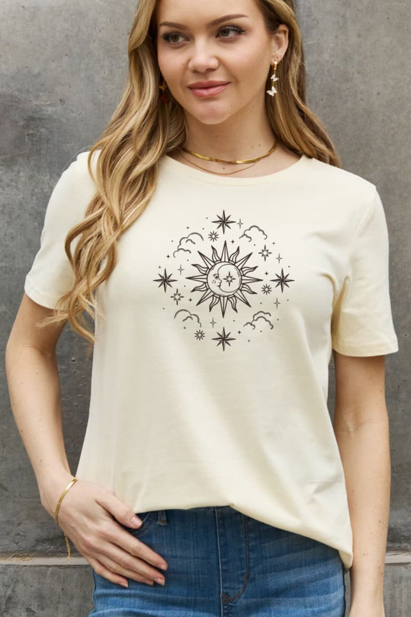 Trendsi Women Plus Size T-shirt Full Size Celestial Graphic Short Sleeve Cotton Tee