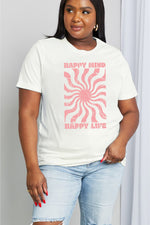 Trendsi Women Plus Size T-shirt Full Size HAPPY MIND HAPPY LIFE Graphic Cotton Tee