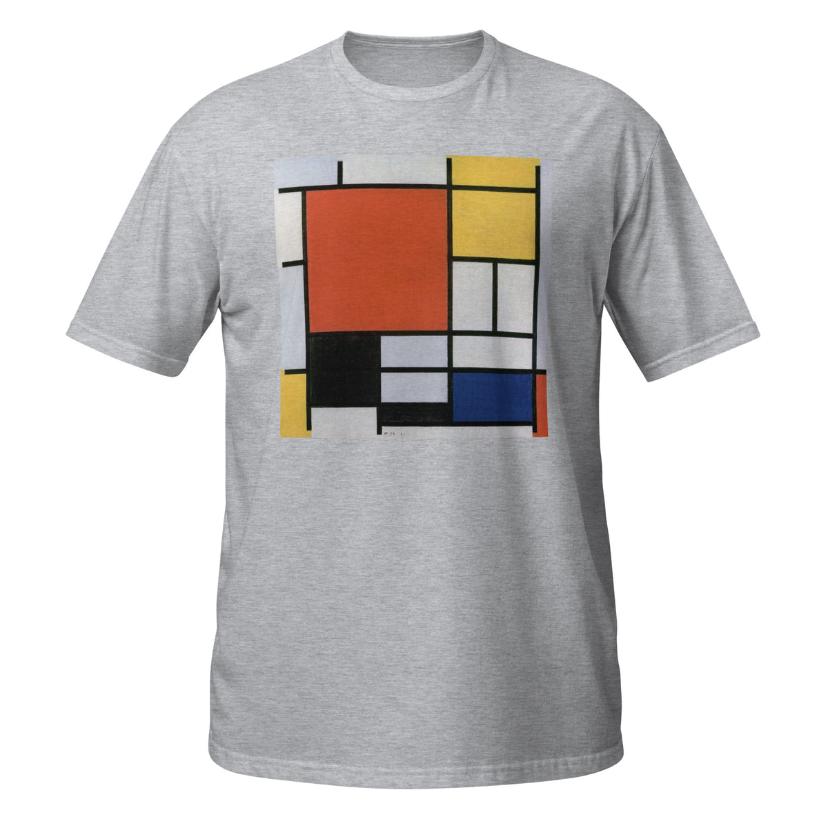 Abstract Composition with Red, Yellow, Blue, and Black T-Shirt