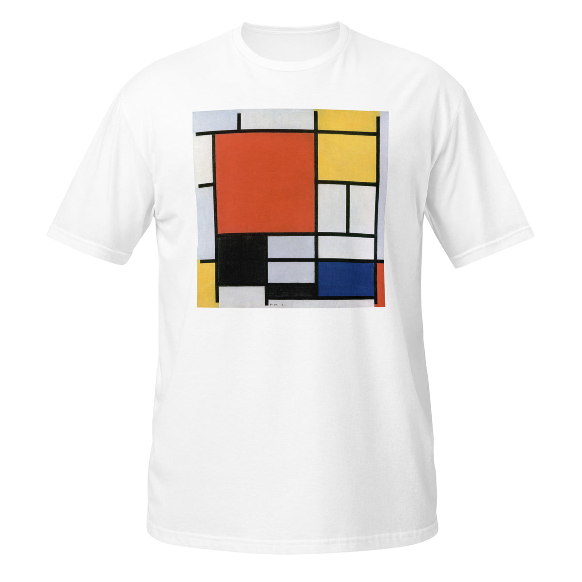 Abstract Composition with Red, Yellow, Blue, and Black T-Shirt