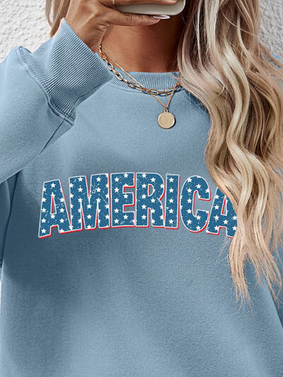 AMERICA Round Neck Dropped Shoulder Sweatshirt
