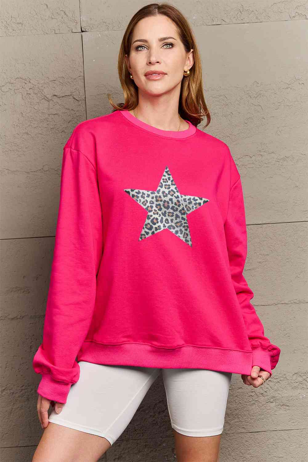 Full Size Leopard Star Graphic Sweatshirt