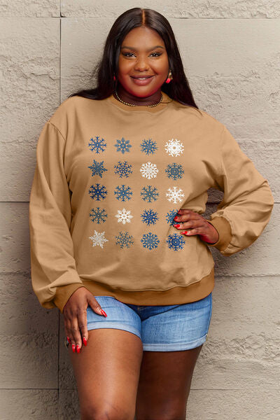 Full Size Snowflakes Round Neck Sweatshirt