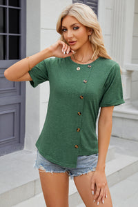 Round Neck Short Sleeve T-Shirt Turquoise