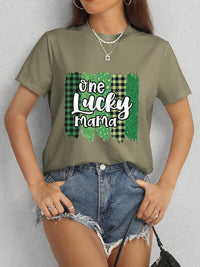ONE LUCKY MAMA Round Neck T-Shirt