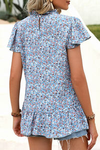 Ditsy Floral Mock Neck Short Sleeve T-Shirt