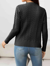 V-Neck Long Sleeve Cable-Knit Buttoned Knit Top