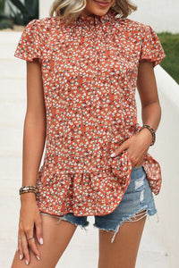 Ditsy Floral Mock Neck Short Sleeve T-Shirt