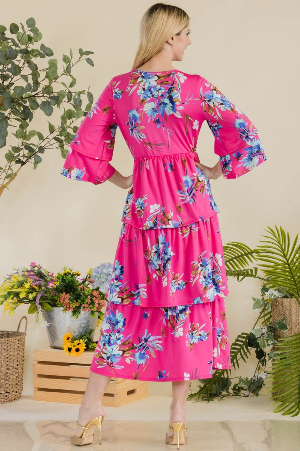 Full Size Floral Ruffle Tiered Midi Dress
