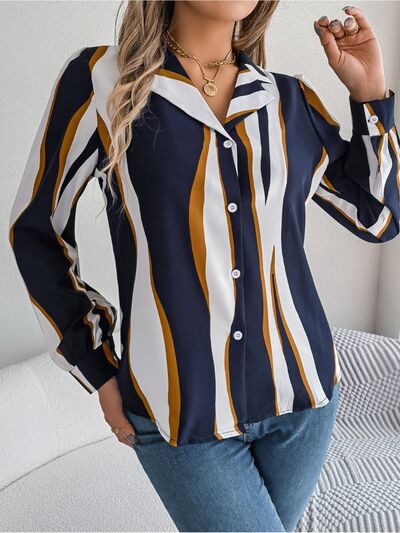 Striped Printed Button Up Long Sleeve Shirt