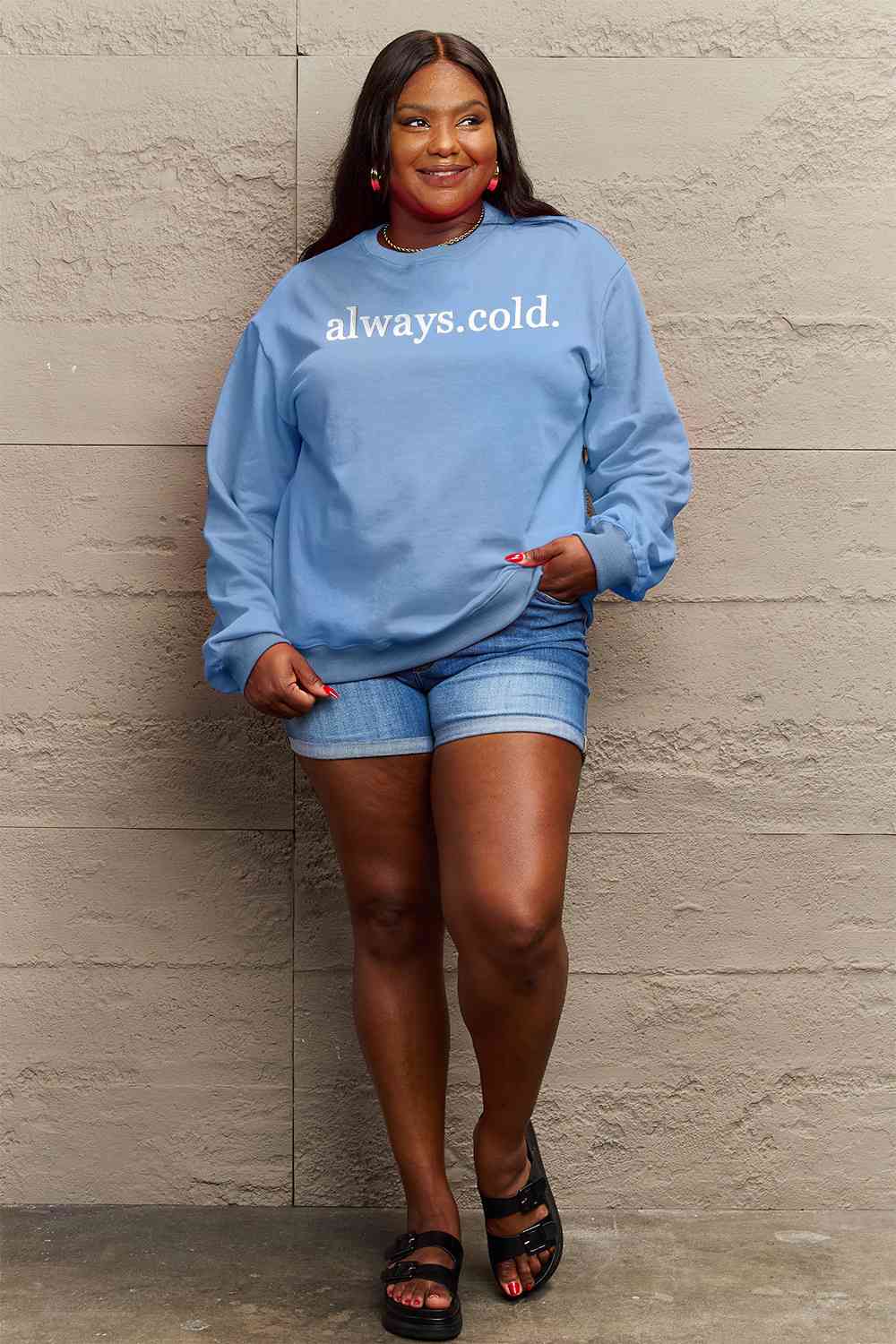 Full Size ALWAYS.COLD. Graphic Sweatshirt