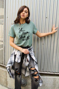 Full Size SHE CAN SHE WILL Short Sleeve T-Shirt