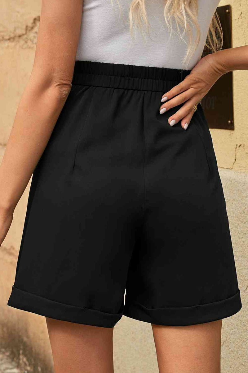 Pleated High Waist Shorts with Pockets