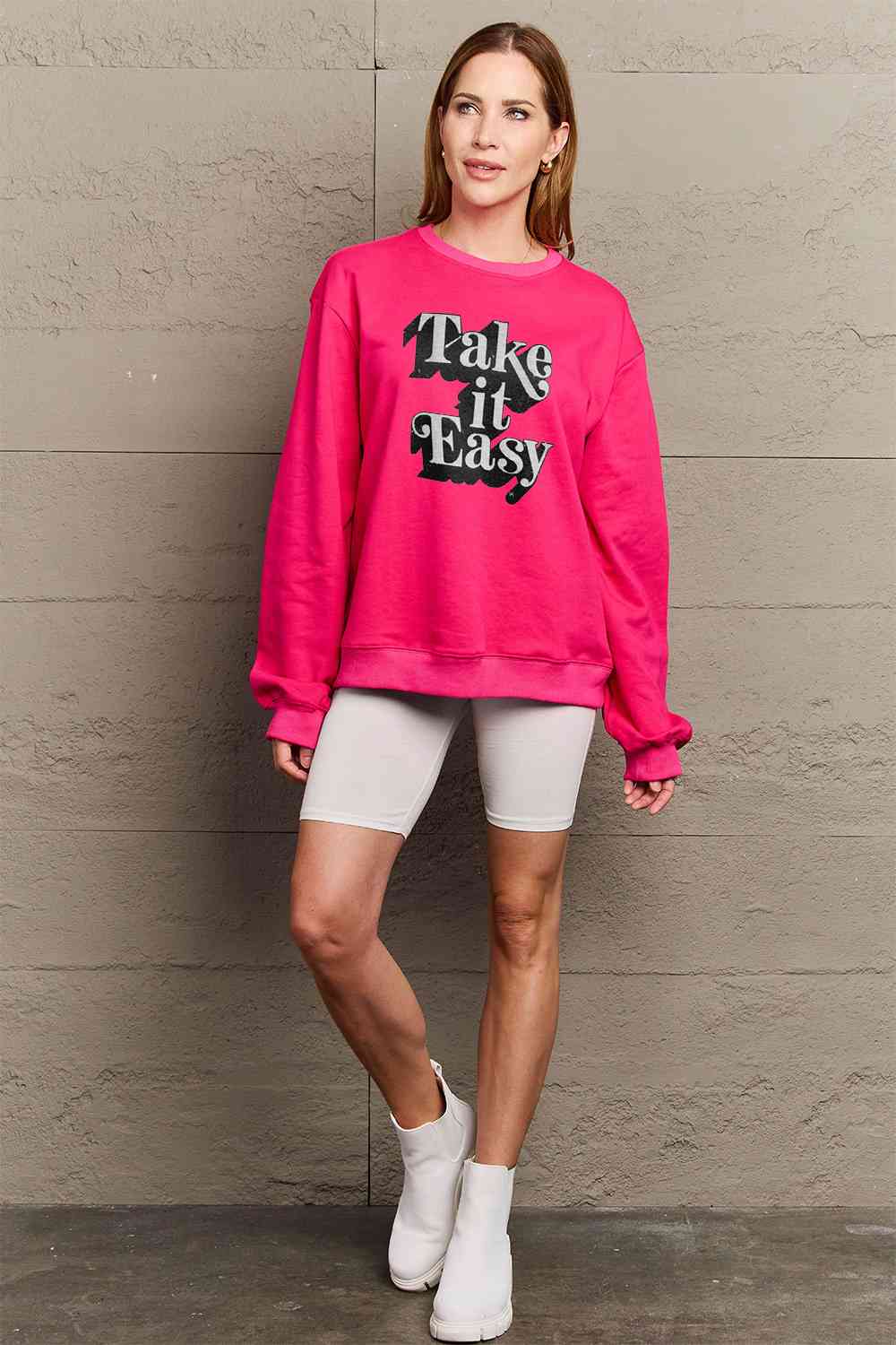 Full Size TAKE IT EASY Graphic Sweatshirt