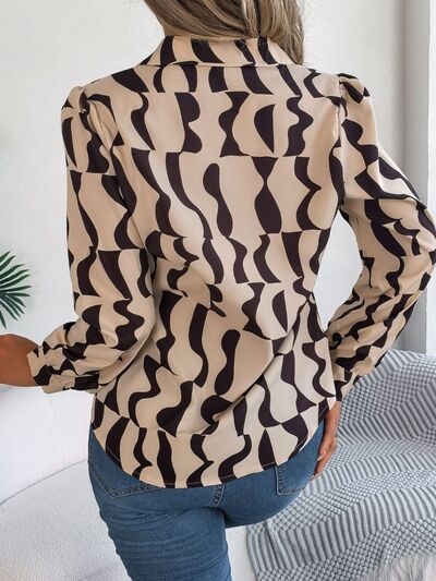 Black and White Printed Button Up Long Sleeve Shirt