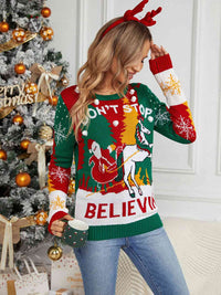 Believing Printed Round Neck Long Sleeve Sweater