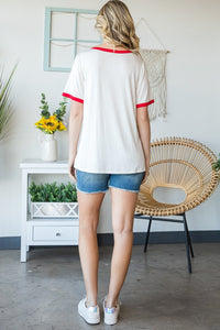 Full Size USA Contrast Trim Short Sleeve T-Shirt