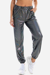 Glitter Elastic Waist Pants with Pockets