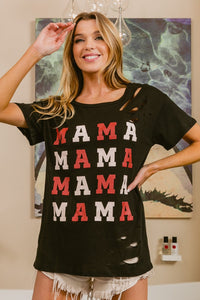 MAMA Graphic Distressed Short Sleeve T-Shirt