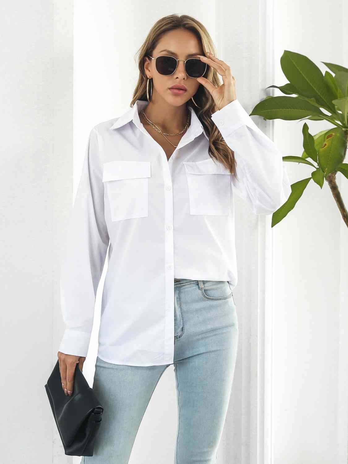 Collared Neck Buttoned Shirt with Pockets