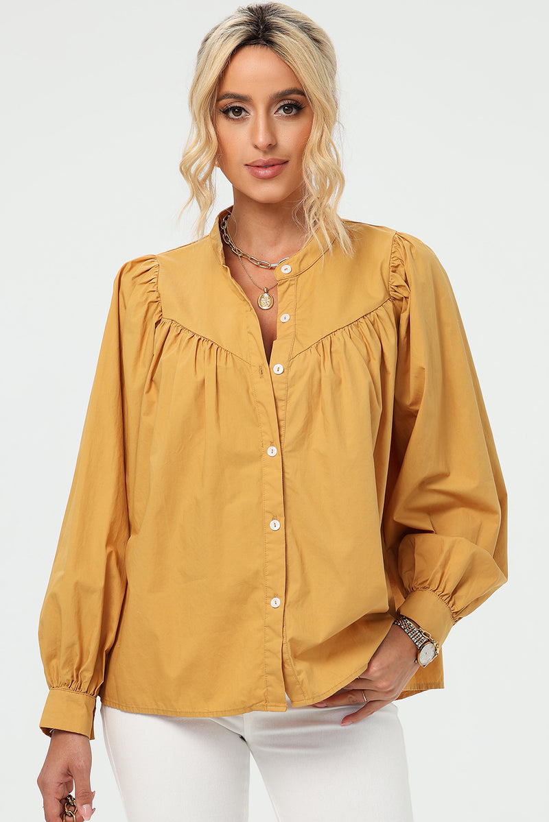 Ruched Button Up Long Sleeve Shirt