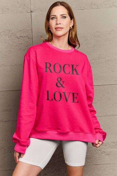 Full Size ROCK ＆ LOVE Round Neck Sweatshirt