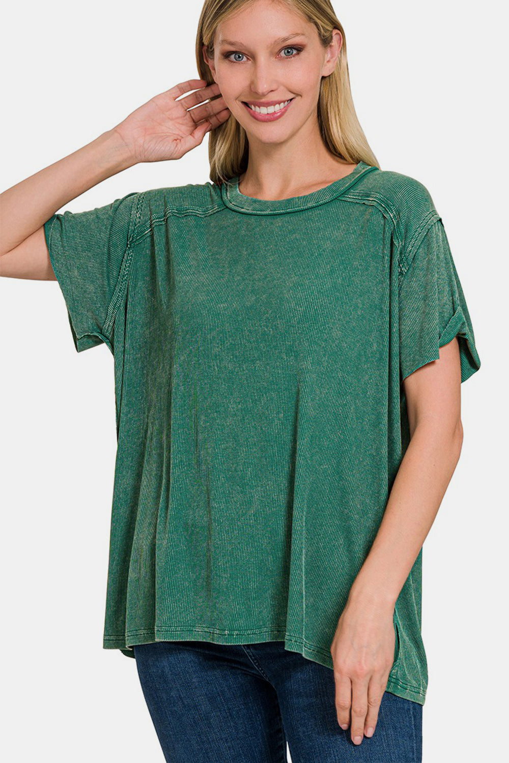 Washed Ribbed Short Sleeve Top
