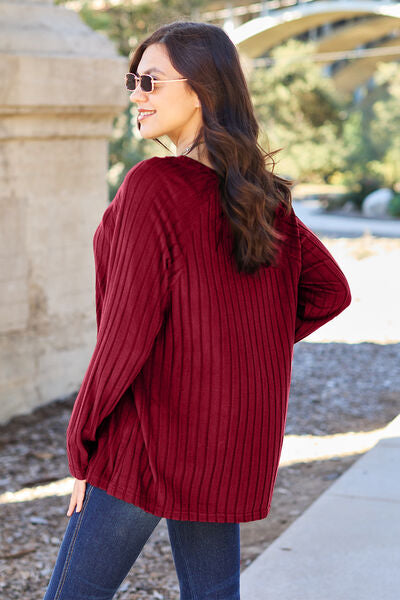 Full Size Ribbed Round Neck Long Sleeve Knit Top