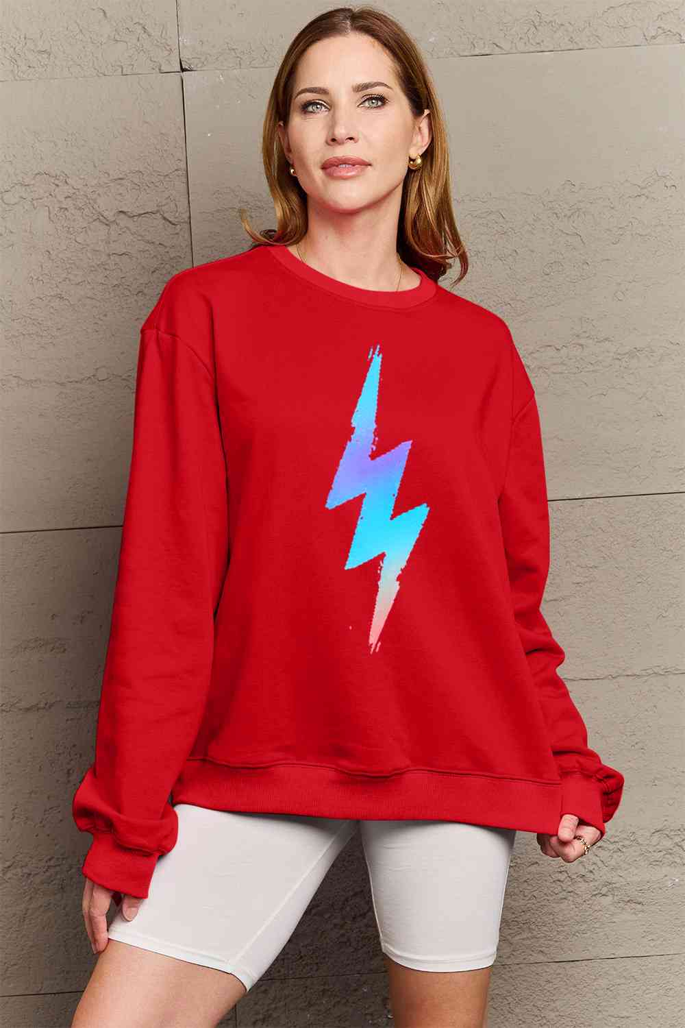 Full Size Graphic Round Neck Sweatshirt