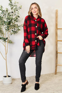 Full Size Plaid Button Front Hooded Shirt