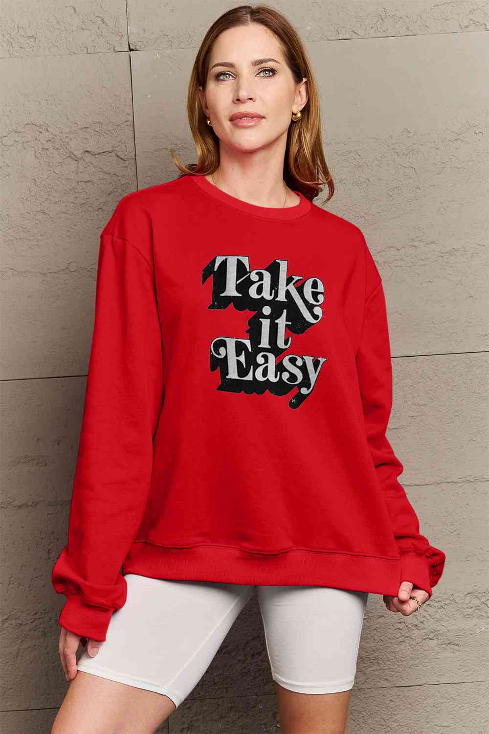 Full Size TAKE IT EASY Graphic Sweatshirt