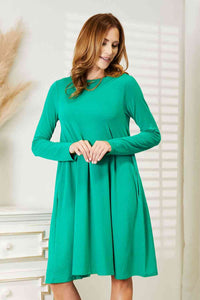 Full Size Long Sleeve Flare Dress with Pockets