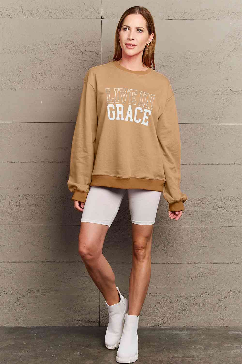 Full Size LIVE IN GRACE Graphic Sweatshirt