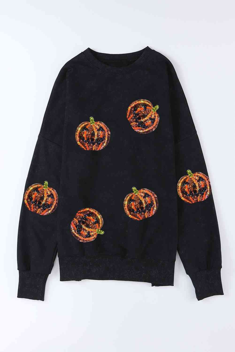 Pumpkin Print Dropped Shoulder Sweatshirt