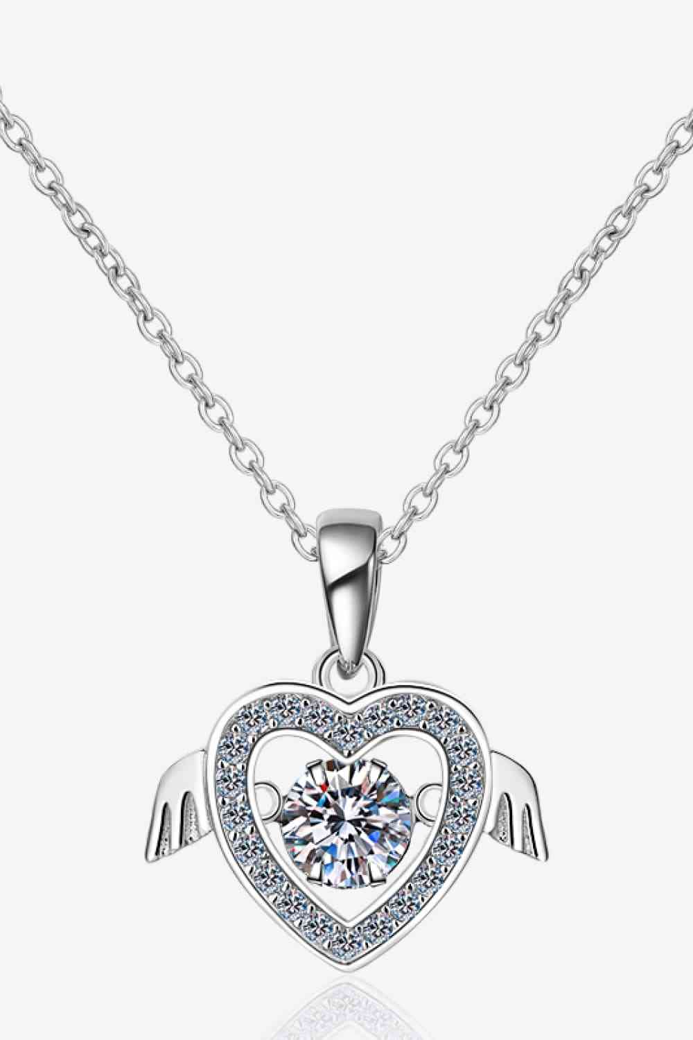 Heart Angel Wings Moissanite Pendant Necklace