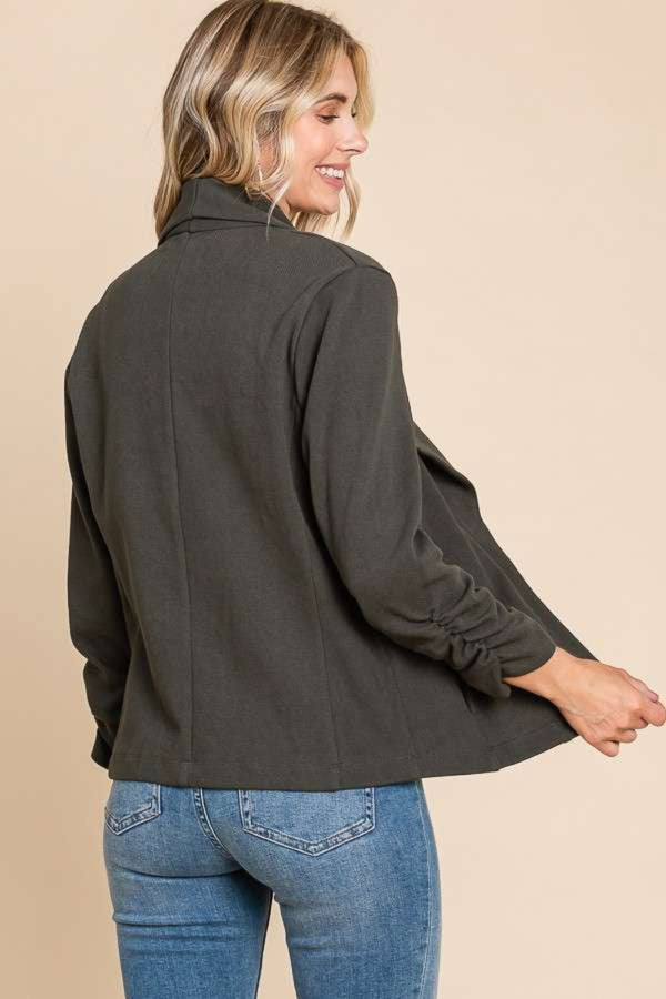 Full Size Ruched Open Front Long Sleeve Jacket