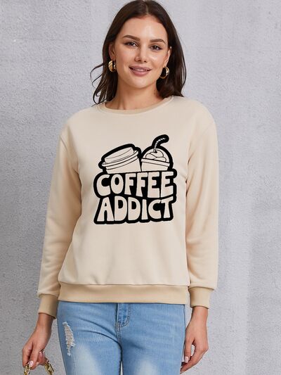 COFFEE ADDICT Round Neck Dropped Shoulder Sweatshirt