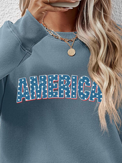 AMERICA Round Neck Dropped Shoulder Sweatshirt